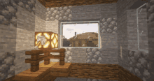 a screenshot of a minecraft game with a lamp on a table