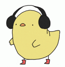 a cartoon chicken wearing headphones and boots