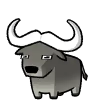 a cartoon drawing of a water buffalo with big horns