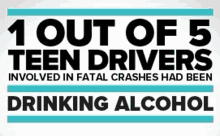 a sign that says 1 out of 5 teen drivers involved in fatal crashes had been drinking alcohol .