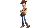 woody from toy story is standing with his arms crossed and holding a gun