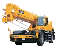 a large yellow kato truck with a white background