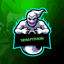 a ghost holding a sign that says taympython on it