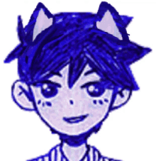 a boy with blue hair and cat ears is smiling .