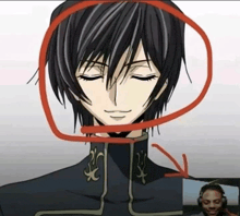 a drawing of a man with a red circle around his head