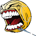 a cartoon drawing of a yellow smiley face with its mouth open and teeth .