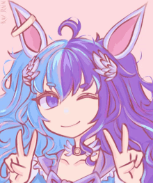 a drawing of a girl with purple hair and bunny ears is titled kay rain