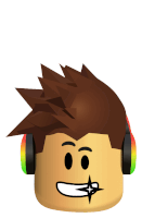 a roblox character wearing headphones and a smile