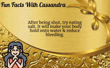 a gold background with fun facts with cassandra written on it