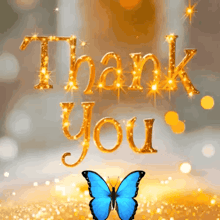 a thank you card with a blue butterfly on it