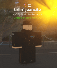 a roblox character named tirlin juansito is standing in a parking lot