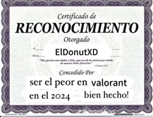 a certificate that says ' certificado de reconocimiento ' at the top