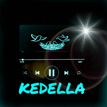 the word kedella that is on a black screen