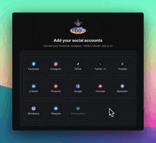 a screen that says add your social accounts