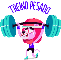 a cartoon illustration of a lion lifting a barbell with the words treino pesado above him