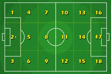 a soccer field with numbers 1 through 18