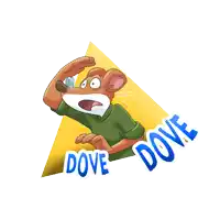 a cartoon of a mouse with a question mark above his head and the words dove dove below him