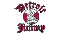 a logo for detroit jimmy with a bearded man in a red circle