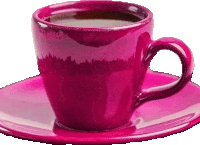 a pink cup of coffee is on a pink saucer .