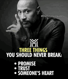 a black and white photo of a man with the words three things you should never break below him