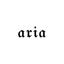 the word aria is written in a black font on a white background