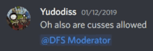 yudodiss 01/12/2019 oh also are cusses allowed @dfs moderator