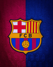 a red and blue background with a fcb logo on it