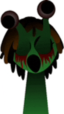 a cartoon character with blood dripping from its eyes and a green face .