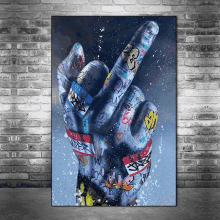 a painting of a hand making a peace sign