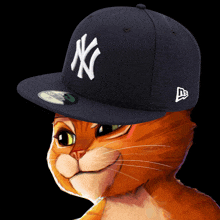 a cartoon cat wearing a ny yankees hat