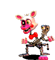 mangle from five nights at freddy 's is a skeleton with a bow tie