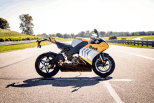 a buell motorcycle is parked on the road