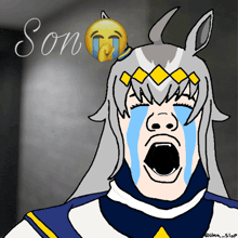 a drawing of a person with tears on their face says son