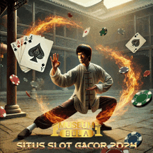 a poster for situs slot gacor with a man in a karate pose