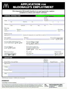 a mcdonald 's application for employment is filled out