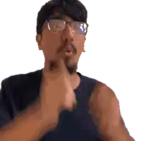 a man with glasses and a beard is making a funny face