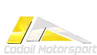 a logo for codoil motorsport shows a yellow and white triangle