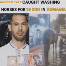 andrew tate caught washing horses for 15 ron in rome