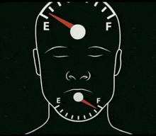 a drawing of a man 's face with a fuel gauge pointing to the e and f levels