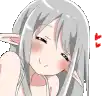 a close up of a cartoon girl with gray hair and ears .