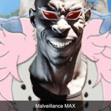 a statue of a man wearing sunglasses with the words malveillance max on it