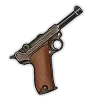 a cartoon drawing of a gun with a wooden grip and a black barrel on a white background .