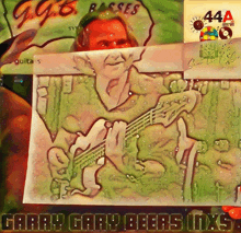 a painting of a man playing a guitar with the words garry gary beers mixs below it