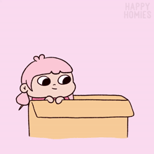 a cartoon of two girls in a box with the words happy homies on the bottom right
