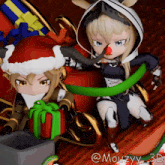 a cartoon character with a santa hat is holding a present