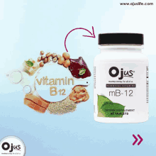 a bottle of ojus mb-12 vitamin b12 dietary supplement