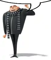 gru from despicable me is standing next to a speech bubble and flexing his muscles .