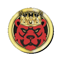 a red bear with a gold crown on top of it