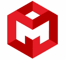 a red cube with the letter m in the middle