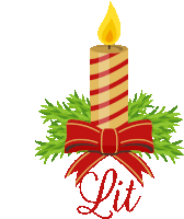 a lit christmas candle with a red bow and pine needles